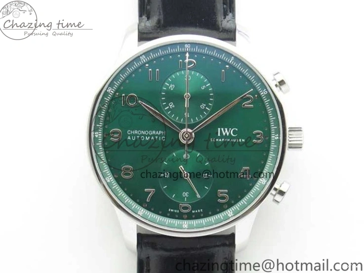 MIROTIME 0410 Elegant Portuguese IW371615 ZF 1:1 Best Edition SS Green Dial on Black Leather Strap A96355 V 7081